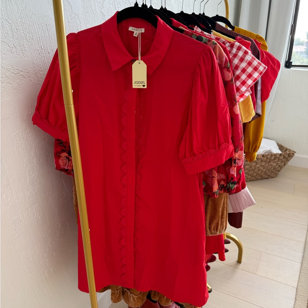 JODIFL Bright Red Collared Game Day Dress